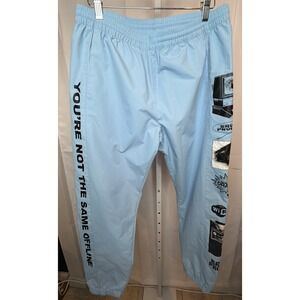 Broken Promises Sweatpants Mens Medium Blue Nylon Joggers Graphic Streetwear